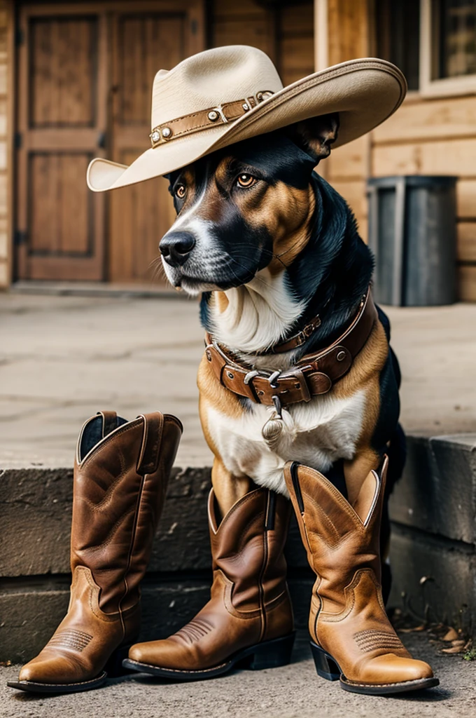 Dog with hat and cowboy boots