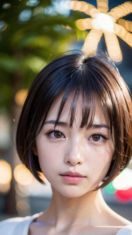 Highest quality, Face Focus, Soft Light, Ultra-high resolution, (Realistic:1.4), RAW Photos,
1 Japanese girl, alone, cute, (pupil, Light in your eyes), Beautiful face in every detail, (Detailed eye resolution),(High resolution detail of human skin texture),
(forehead、bob cut),Tear bags、
Small breasts、((yukata、Fireworks display))、Rukutama、Open your mouth a little、freckles、seductive smile、cleavage 、From below、Low - Angle、Hands touching the chin、
(Portraiture)