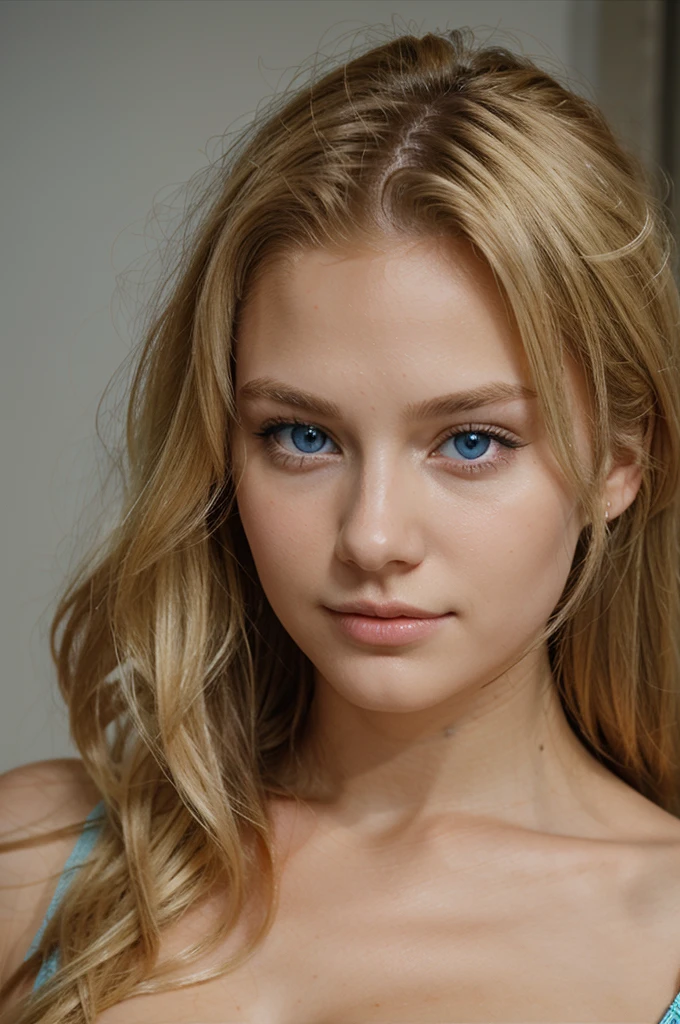 a very pretty girl . blond hair . 20 ans . blue eyes . 