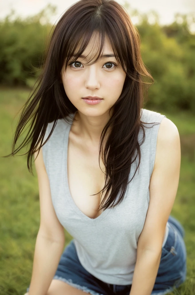 (((One girl,alone))),(Highly realistic photos, High resolution, Detailed face, Beautiful Eyes) Japanese women, 30 years old, Cute Face, Nice body, Medium chest, ,Hairstyle,  Take a photo book,Healthy Body,Thighs、turn over、I can see her panties,Tifa