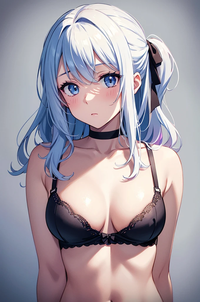 Black Bra,pretty girl, Wearing a bright white shirt, In the style of a soft aurora punk color palette, Anime illustration of her face, Animated GIFs, Hand-drawn animation, Attractive sketch, Soft and bright, A vague romanticism, Super Plain Style, White--Air Background 1:1--Rainbow 5--Expression Style