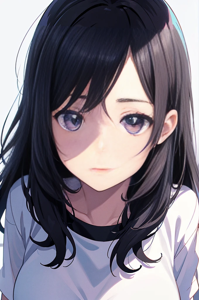 Black Bra，pretty girl, Wearing a bright white shirt, In the style of a soft aurora punk color palette, Anime illustration of her face, Animated GIFs, Hand-drawn animation, Attractive sketch, Soft and bright, A vague romanticism, Super Plain Style, White--Air Background 1:1--Rainbow 5--Expression Style 