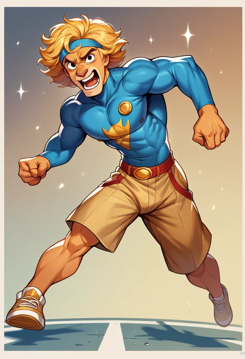 name: “FitLeo” : Lioness animal To represent strength and exclusivity. The image of a golden lioness can convey power and elegance.golden girl wearing a headband and a pair of running shoes, Conveying strength and elegance. colors,Golden for the lion, reflecting the exclusivity.Personalidade:friendly, energetic, and always ready to help achieve fitness goals and promote sustainable fashion. disney pixar style, high qualiy, best qualityer