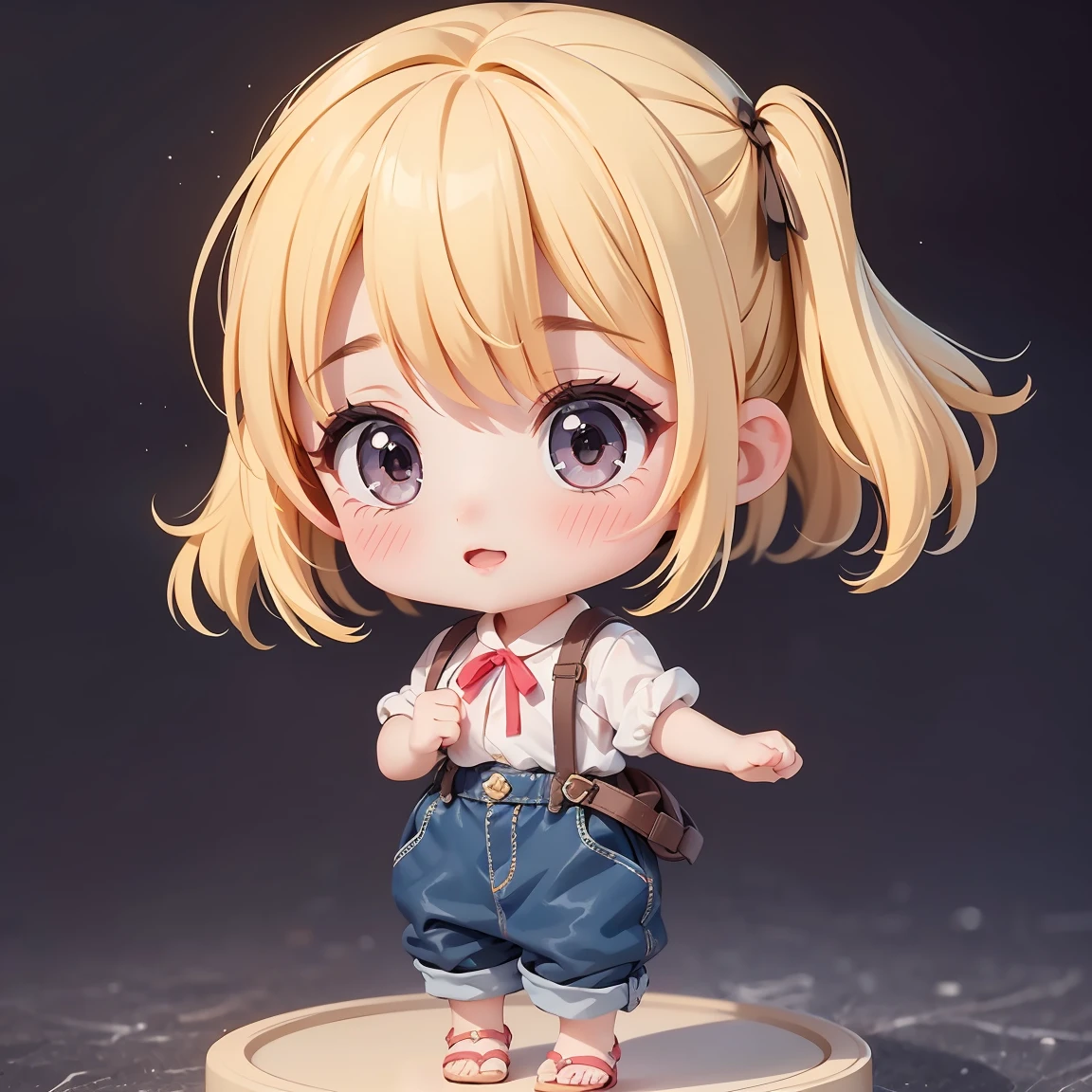  Super Chibi Character：1.8、wearing cute sandals、background：Simple all over、Blonde Hair、Cute 7 year old girl、Random cute outfits、Short legs、Sandals with ribbon、Dancing happily、Dancing happily
