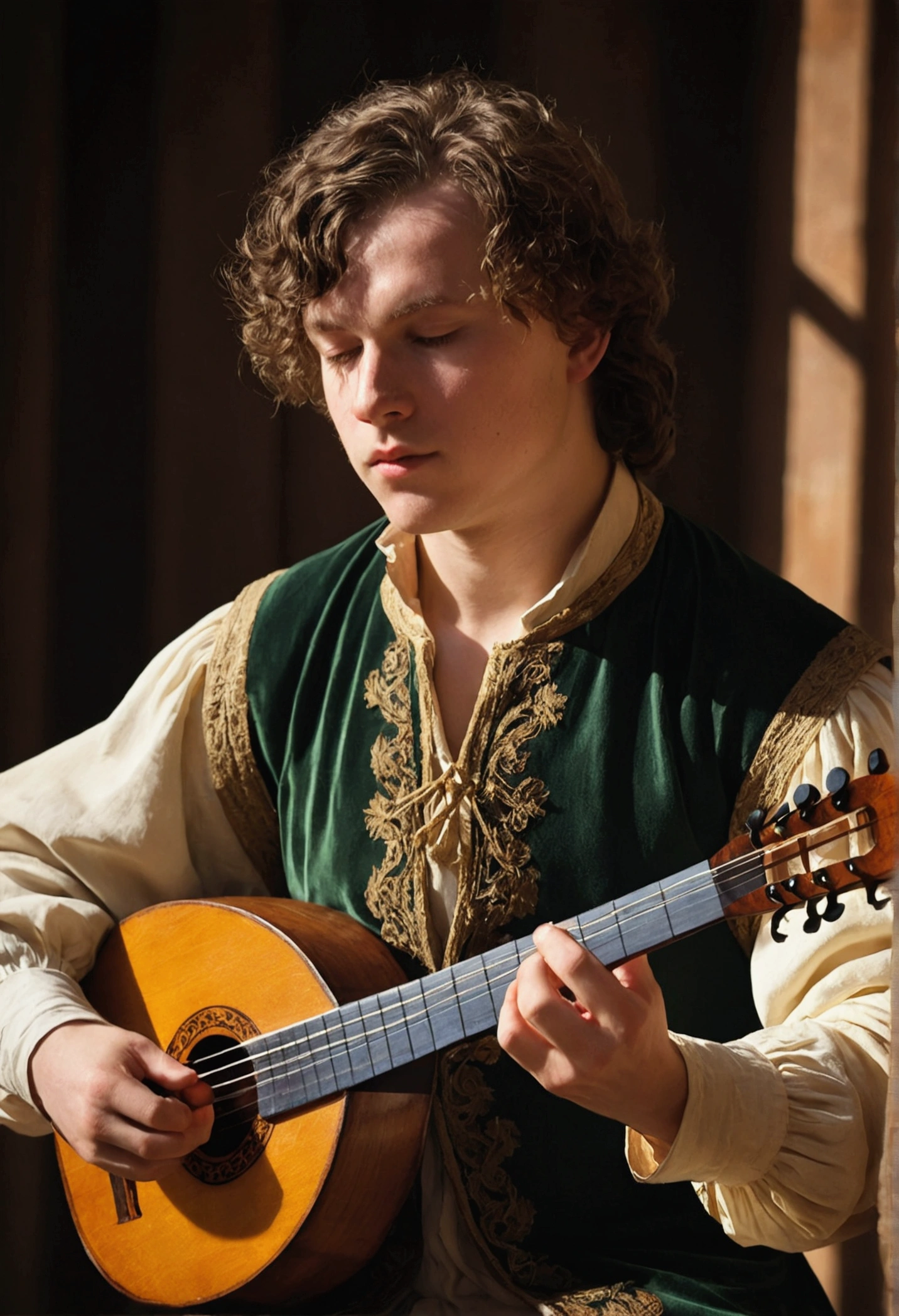 A young bard playing the lute