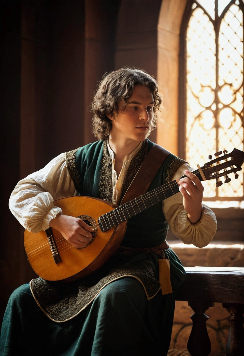 A young bard playing the lute