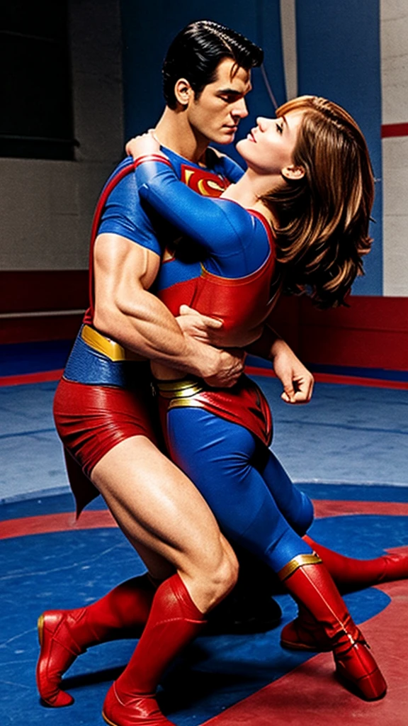 Superman wrestling Supergirl