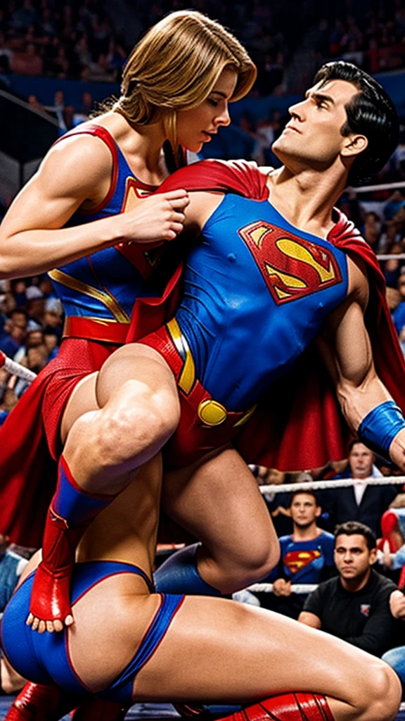 Superman wrestling Supergirl