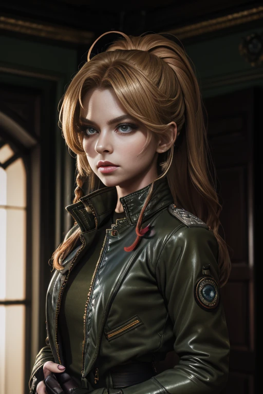 "(exquisitely detailed CG unity 8k wallpaper, masterpiece-quality with stunning realism), (best illumination, best shadow), (best quality), (elegant and demonic style:1.2), Arti modern anime. angled view, heroic pose, closeup full body portrait of stunningly beautiful cammy from street fighter, Masterpiece, best quality, highres, mature Cammy white, twin braids, long hair, blonde hair, antenna hair, beret, (red headwear:1), blue eyes, scar on cheek, green military croptop, green military shorts, red gloves, fingerless gloves, camouflage, (fully clothed:1), abs, depth of field blur effect, night, full zoom, action portrait, photorealistic. cinematic lighting, highly detailed. best quality, 4k, Better hand, perfect ???????, leaning forward, foreshortening effects, coy flirty sexy expression, foreshortening effect, (piercing eyes:0.8), surrounded by an ominous and dark atmosphere, accentuated by dramatic and striking lighting, imbued with a sense of surreal fantasy". wearing laced military boots:1.5), (resting in MI6 headquarters:1) (wearing a British Military jacket:1.5) (mature:0.5)
