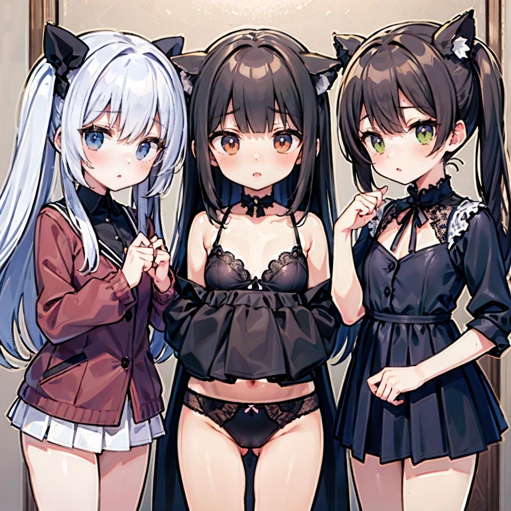 (Highest quality)pantiesをはいている女の子、3 people々is lined up、underwear、panties、臀部3 people々is lined up、pantiesをはいた女の子3 people々is lined up、ピンク色のunderwear_Black lace decoration、She's sticking her ass out here、Fullback panties、全員underwear姿、Undressing、Butt fully exposed