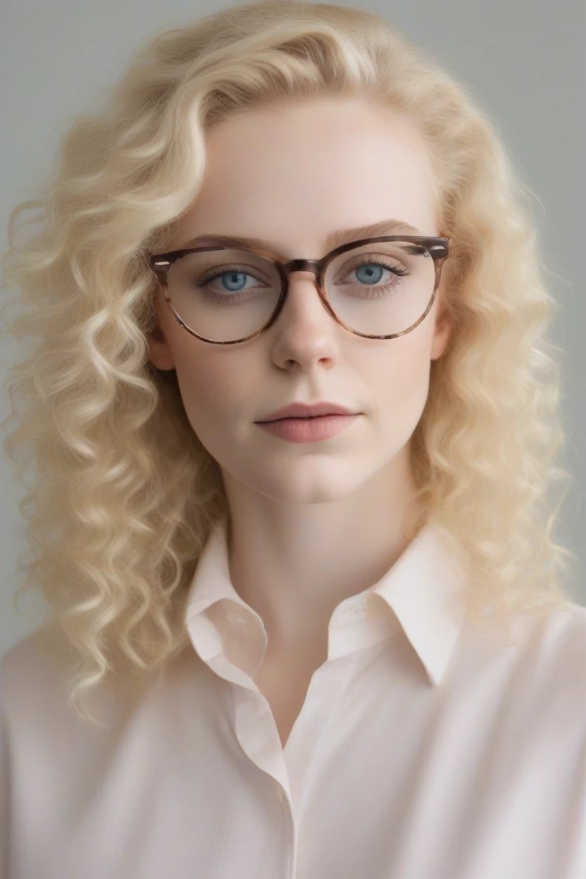 a close-up of a woman with glasses on her head and a shirt on, amaranth, better known as amaranth, blonde goddess, neckline, pale and light skin!!, young beautiful amaranth, pale skin curly blonde hair, with pale skin, soft pale white skin, pale white skin, pale gothic beauty, very pale white skin