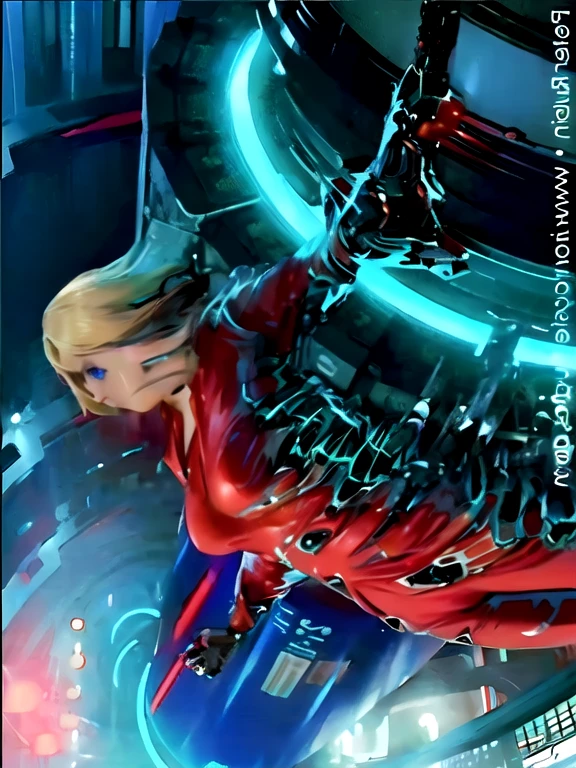 Araffe in a red leather jacket leaning on a circular object, Kristanna Loken, Natalie Portman and Star Trek, science fiction movie still, as a retrofuturistic heroine, Frame of the Avengers, Epic Sci-Fi Movie Still, science fiction movie frame, an Epic Sci-Fi Movie Still, Elizabeth Olsen as Scarlet Witch, in a science fiction movie, wonder movie still