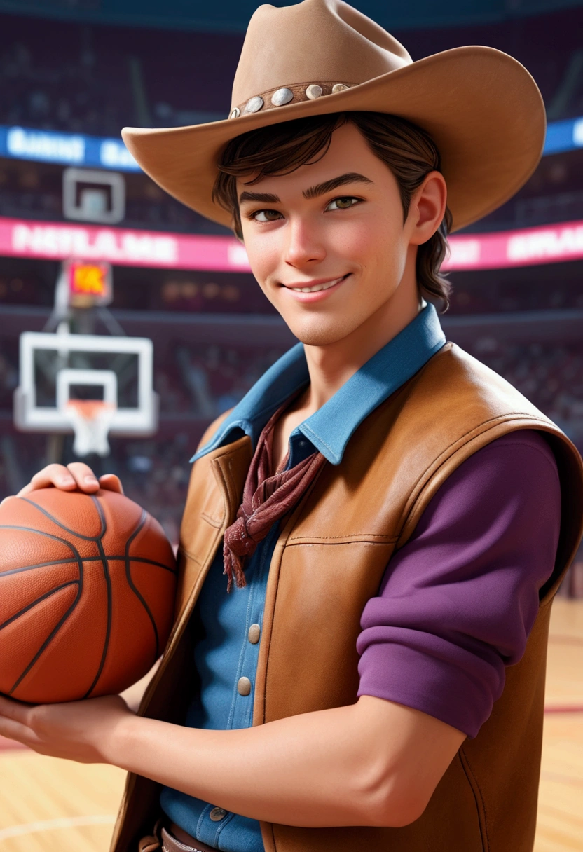 cowboy shot,looking ahead at viewer,ssmile,basketball sportswear, adorable, Kizi,hypdertailed, (high color saturation:1.0), highest quallity, ultra-high resolution, photorrealistic, super verbose, 8k, Foto RAW NSFW