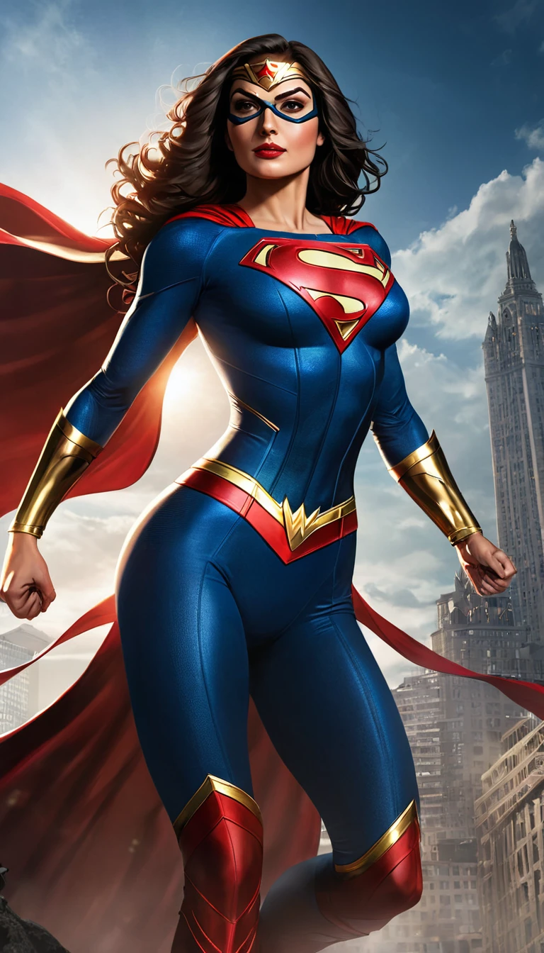 A superheroine inspired by DC's Catwoman and Marvel's Emma Frost, NSFW, wears tight, shiny black leather clothing, the their perfect, athletic figure emphasized. Her sexy outfit includes high boots, that go down to the ankles, and leather gloves. Her hair falls in white curls around her perfect, cold, angular face around. She has pointed ears, reminiscent of Catwoman's cat species, and the glamorous, diamond-studded mask of Emma Frost adorns her eye. Her lips shine in deep red, which goes well with the red collar and gloves. Her nipple, Waist and hips follow the rule of three, which emphasizes symmetry and attractiveness. Her gaze exudes grace and power. She moves with the grace and elegance of Catwoman, but radiates the elegance and coldness of Emma Frost.