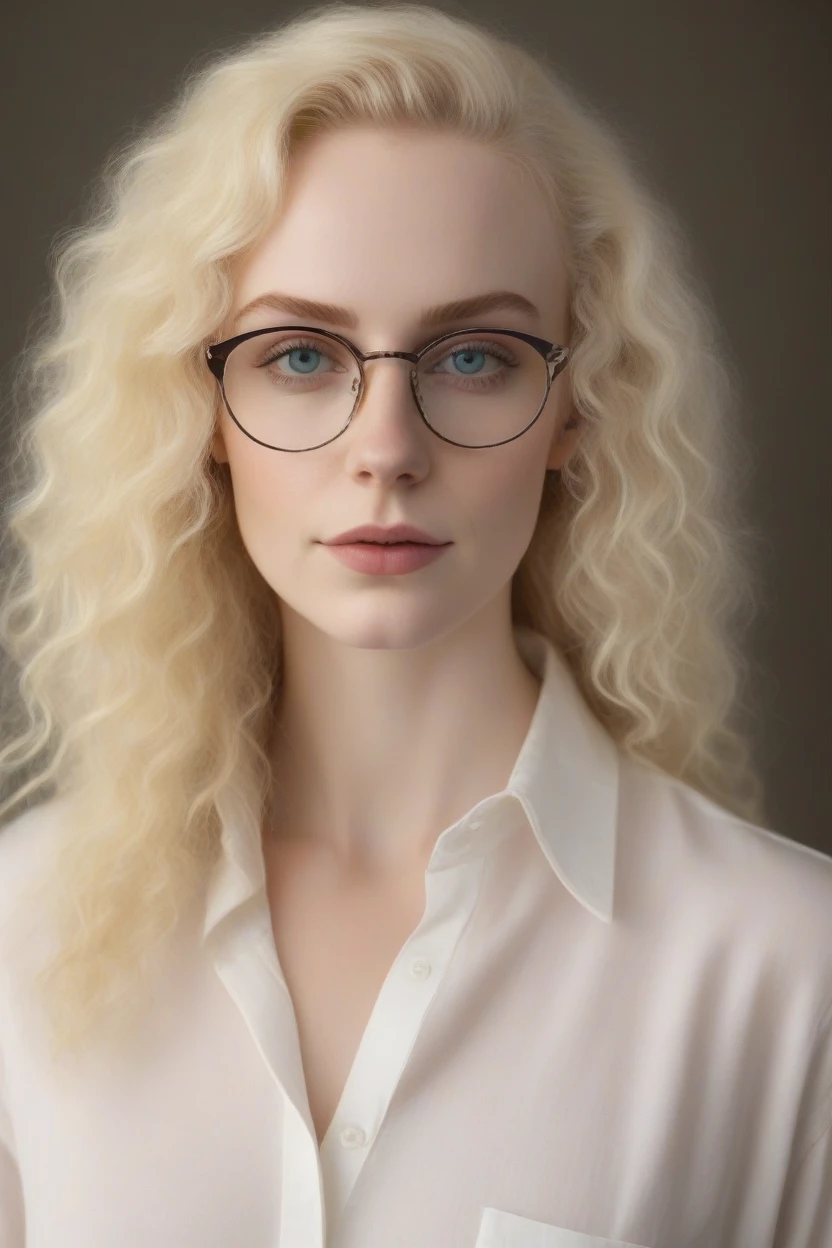 a woman with glasses on her head and a shirt on, amaranth, better known as amaranth, blonde goddess, neckline, pale and light skin!!, young beautiful amaranth, pale skin curly blonde hair, with pale skin, soft pale white skin, pale white skin, pale gothic beauty, very pale white skin