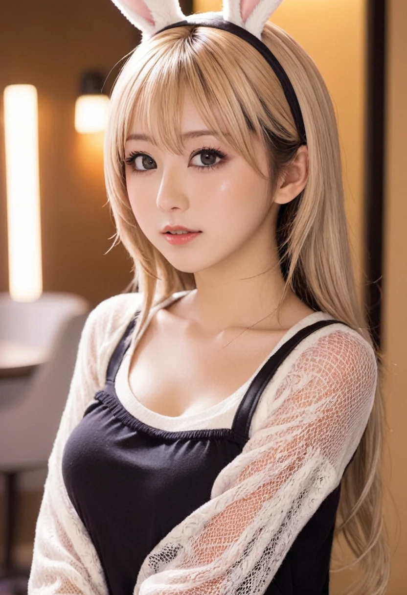 (photoRealstic:1.4),(hyper realisitic:1.4),(realisitic:1.3),(Smooth lighting:1.05),(Improved cinematic lighting:0.9),32K,1 girl,Realistic lighting,raytrace,（japanes:1.4),(Detailed eyes:1.4),,gal,gyaru,Blonde,(eyeliner),(eyeshadow:1.2),(laugh:1.4), big breasts,(Bunny girl:1.5),(Fishnet tights:1.5),(Fine details:1.5),(Absurd:1.5),fullbody,(various pose:1.4),casino,night