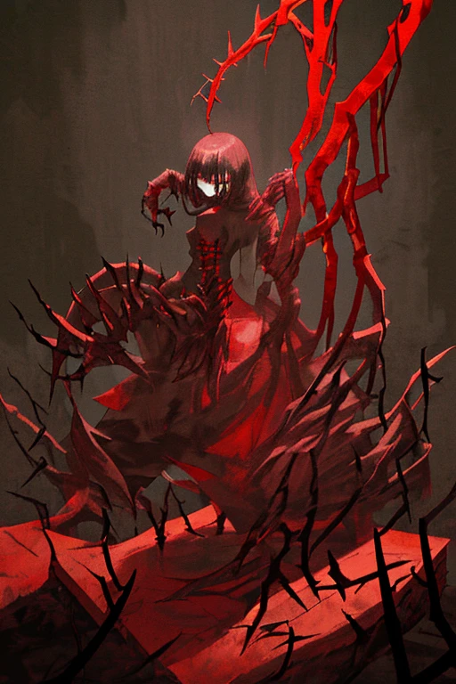  Sickler is completely black, shrouded in shadows. Your red eyes shine brightly, and black thorns adorn your back. instead of hands, has large, red claws, while chains of shadows envelop him, symbolizing their imprisonment and torment. 