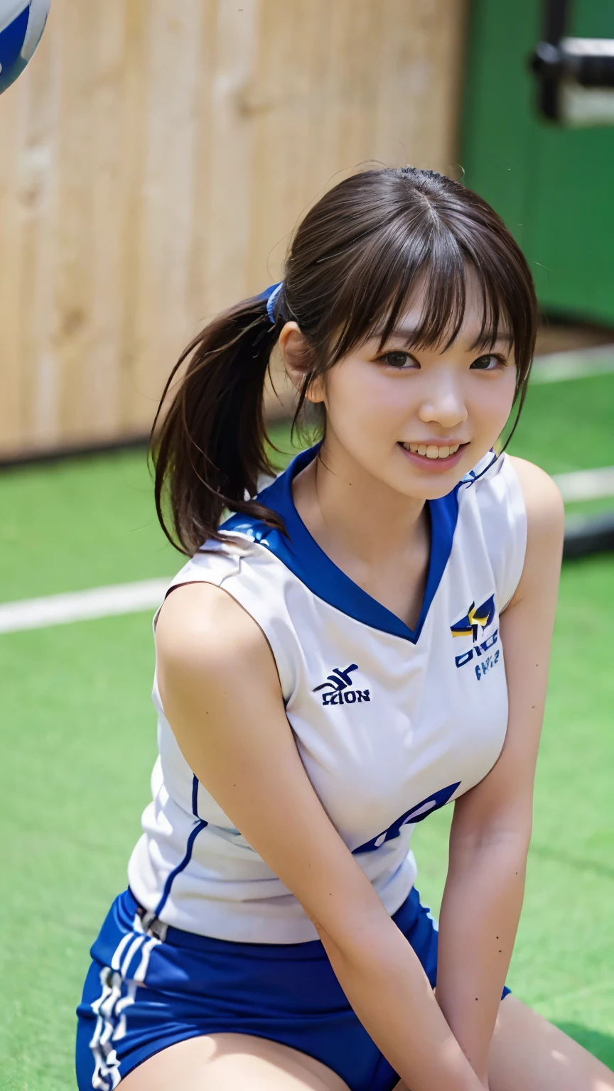 Volleyball Uniforms、woman、Big Breasts、gym、smile、short hair、Light brown hair、Thighs、(Crotch gap)、(Firm breasts)、Brown Hair