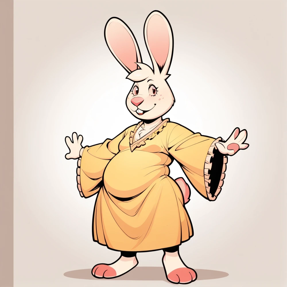 score_9, score_8_up, score_7_up, score_6_up, score_5_up, score_4_up,
source_furry,
masterpiece,
shading,
1girl,
solo,
female,
furry,
furry female,
cartoon,
sketch,
rabbit,
bunny,
thick thighs,
hare,
robe,
ruffles,
ruffles robe,
frilly robe,
yellow robe,
detailed background,
standing,
dancing,
waving hands,
huge tits,
slightly chubby,