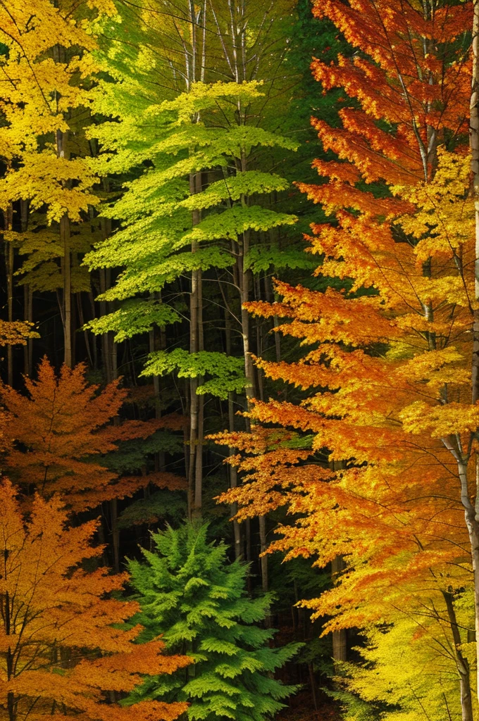 Create an abstract oil painting of a forest in autumn. Use a rich palette of warm autumn colors such as deep reds, vibrant oranges, golden yellows, and hints of earthy browns and greens. Incorporate bold, sweeping brushstrokes and layered textures to evoke the feeling of leaves falling and the crispness of the autumn air. The composition should suggest the forms of trees and foliage without being too literal, allowing the viewer to feel the essence of the forest through color and movement. Aim for a harmonious blend of colors and shapes that captures the beauty and serenity of an autumn forest
