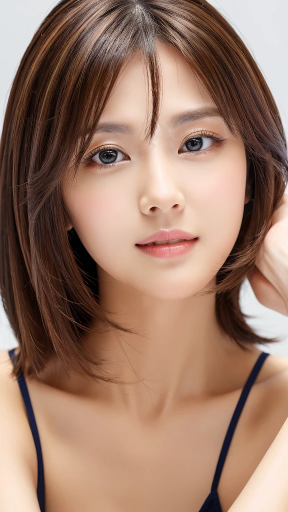 masterpiece、highest quality、High resolution、table top、wallpaper、realistic、bright lighting、professional lighting、face light、smooth lighting、japanese woman、adult、Beautiful woman、action、gravure、sexy、poor、super beautiful、beautiful skin、beautiful and detailed eyes、detailed face、slim、Moderately、short hair、brunette colored hair、brown eyes、look at the camera、Let's play the ukulele、