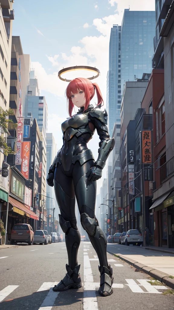 ((Full body photo, standing, feet on the floor)) Nino Nakano,Detailed hands,pose sexy,infinite spartan halo armor,destroyed city