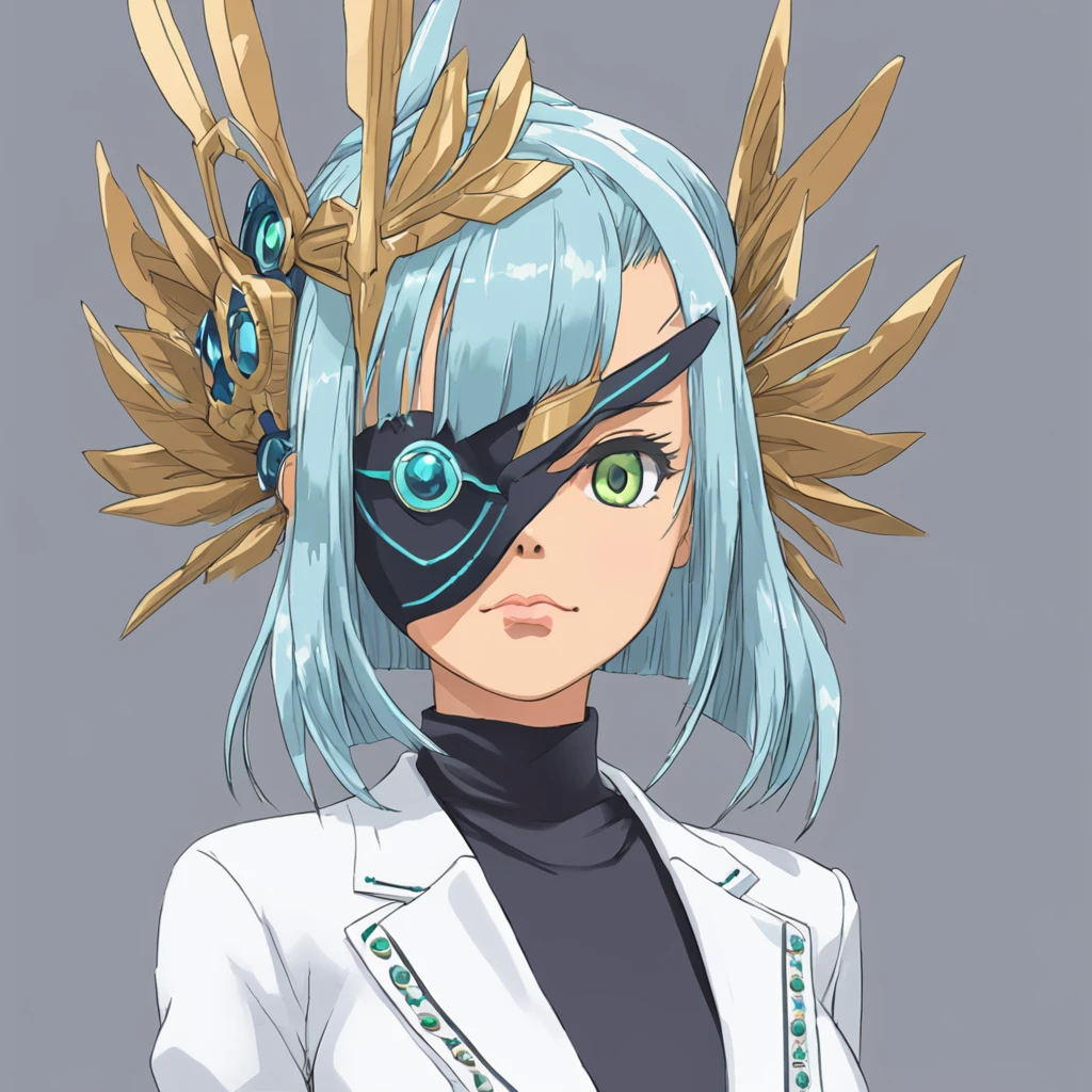 Mikumari \(Xenoblade\)masterpiece, Highest quality, ((1 person)),Blue Hair,Green Eyes,Serious expression, smile,Upper Body,Line art,Medium Hair,White blazer,Black T-shirt,Big Breasts,Bunhead,Black Mask, Expressionless eyes,((Kubo Obito Style)) Detailed face, Face Focus, Are standing, Black Hair,(hair ornaments:1.35),office lady, Sleeves edged with ribbon, Removable sleeves, Ribbon trim, Wide sleeves, (View your audience:1.5) Long Hair, iris, bangs, lips