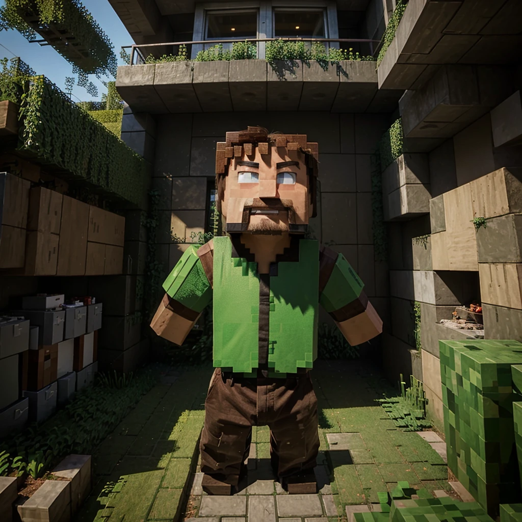 A character from Minecraft looks like a normal person from a distance, but deep down he is a very strong Minecraft player.