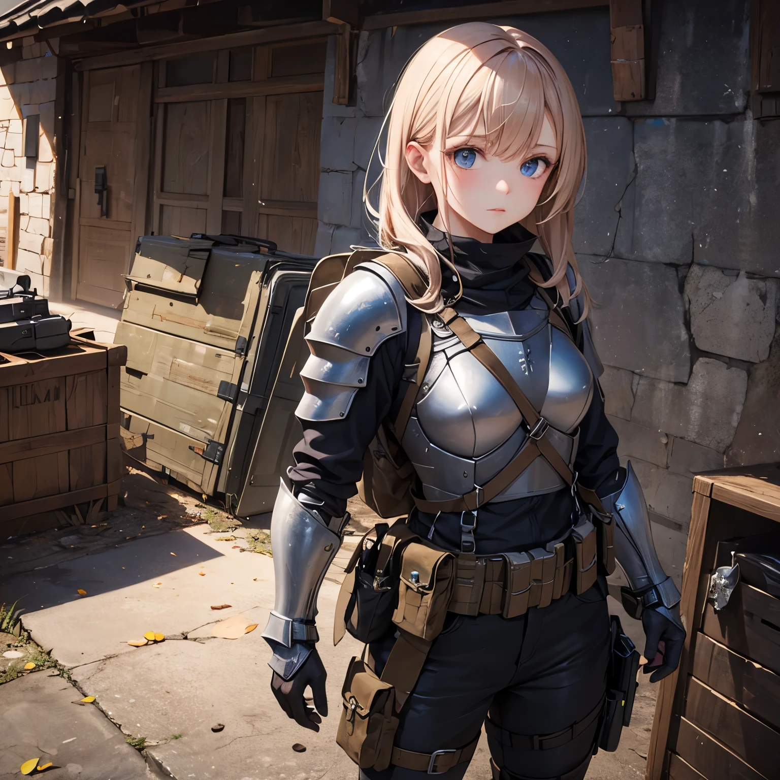 Tactical knight, light armor, tactical equipment, tactical straps, leather equipment, tactical accessories, knight accessories, 1girl