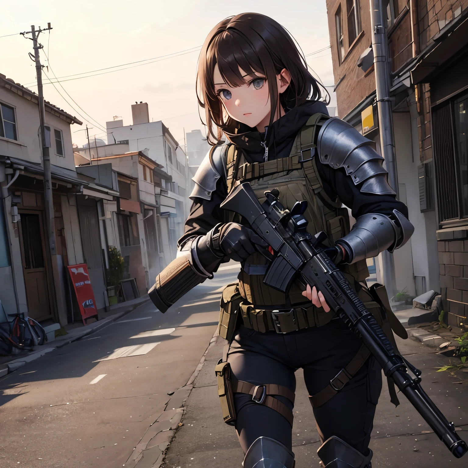 Tactical knight, light armor, tactical equipment, tactical straps, leather equipment, tactical accessories, knight accessories, 1girl