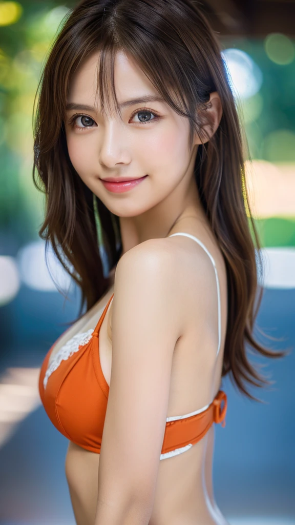 One Girl, (Highest quality:1.4), (Very detailed), (Detailed light), (Very detailed美しい顔), Great face and eyes, The best smile,Brown Hair,Wearing a colorful micro bikini、 Brown eyes, , Beautiful busty, Glowing Eyes, Glossy Lips, A seductive smile, Highest quality, Very detailed CG synthesis 8k wallpaper, High resolution raw color photos, Professional photography, Dynamic Lighting, (((bokeh))), Depth of written boundary,