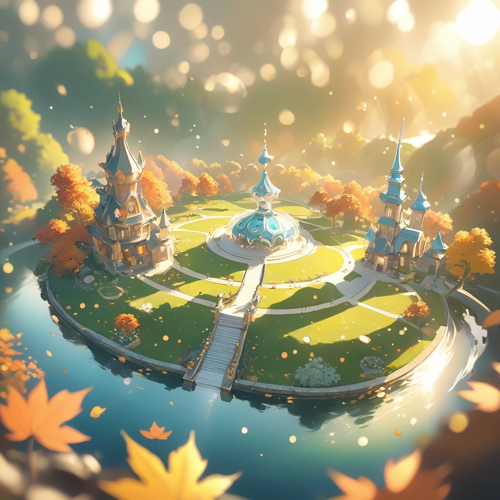 (masterpiece, Highest quality:1.2), Close-up of a cartoon castle on a green background, Cute numbers艺术, Beautiful and detailed digital art, 4K high resolution illustration wallpaper, Cute numbers, Blurred dream picture, 4K HD wallpaper illustration, Cute 3D rendering, Beautiful artistic illustration, 2D illustration, 2D illustration, Blurry dreamy illustration, Spectacular concept art. Bokeh .Ultra Wide Angle（（Highest quality））， （（Intricate details））， （（Surrealism））（8k）.autumn、autumn leaves
