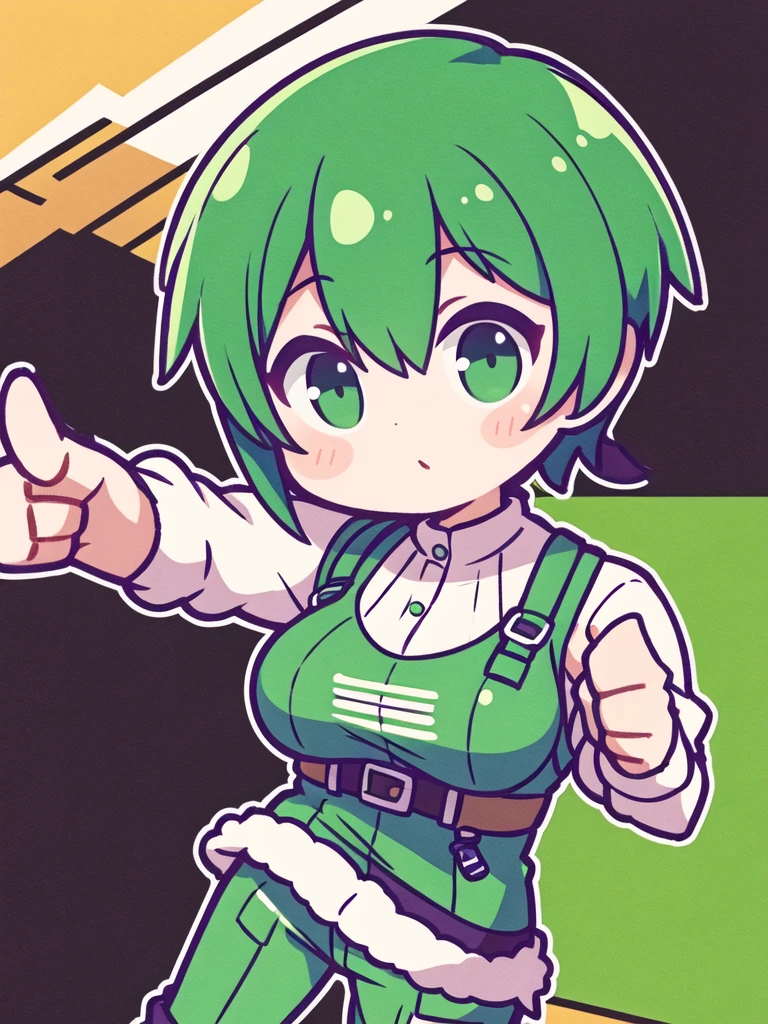 girl with short greenish hair giving a thumbs up to the camera automotive clothing