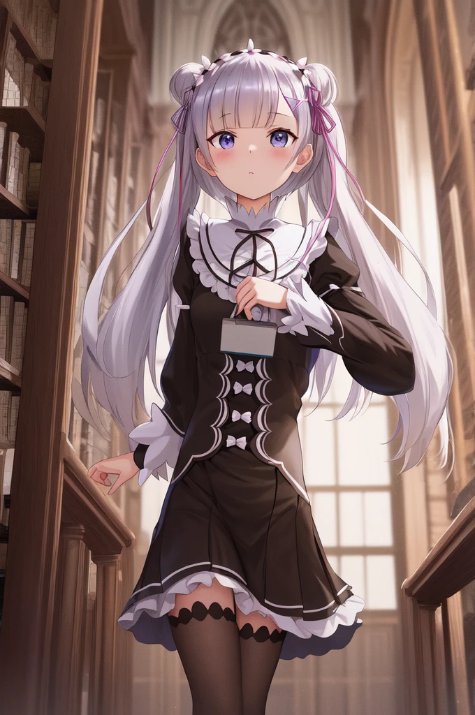 Betty, ultra detailed background, in library, cute, beatrice \(re:zero\),, 8k, masterpiece, absurdres, anime,, ((intricate details))
