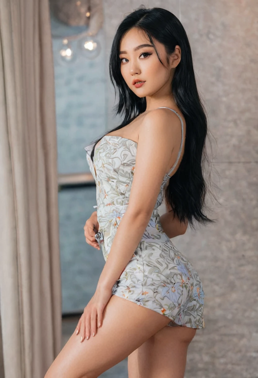 8k, best quality, instagram model, asian girl, black hair, highly detailed, attractive, beautiful, (sexy:1.2), flirting, full body
