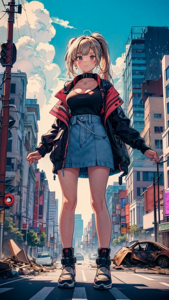 analog illustration style (((Girl on the Road in the Big City)))
((Destroyed city in flames)) ((Fire)) ((Destroyed buildings)) ((Destroyed cars)) ((Pile of rubble))
90's Giant (((Girl on the Road in the Big City))) Uniform Skirt
((Dim cloudy sky)) Female Giant
huge girl
full body
Destroyed skyscrapers, destroyed cars, crowd Unreal Engine,cleavage ,a drawing of a , earrings, long hair, 1980s (style)