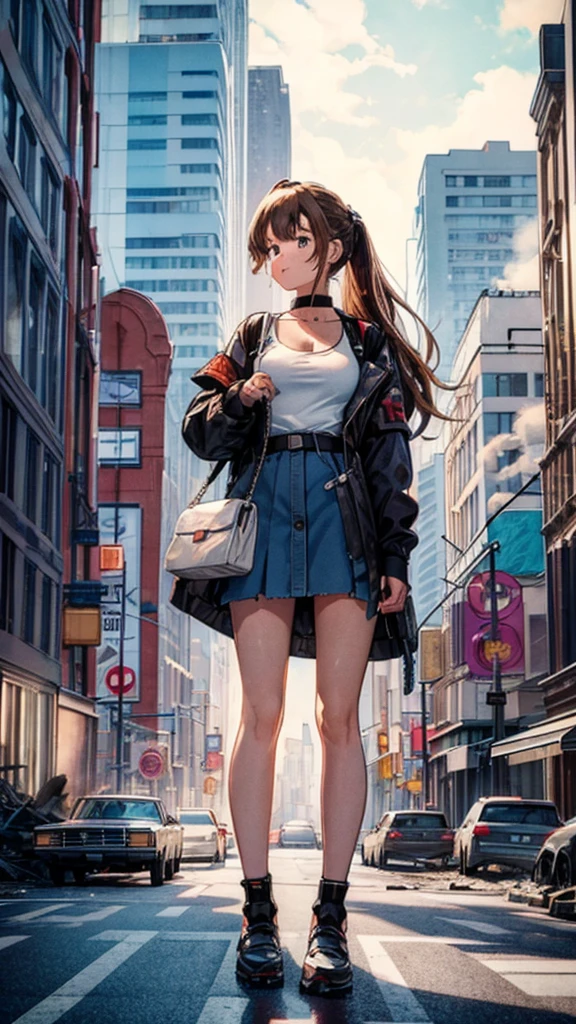 analog illustration style (((Girl on the Road in the Big City)))
((Destroyed city in flames)) ((Fire)) ((Destroyed buildings)) ((Destroyed cars)) ((Pile of rubble))
90's Giant (((Girl on the Road in the Big City))) Uniform Skirt
((Dim cloudy sky)) Female Giant
huge girl
full body
Destroyed skyscrapers, destroyed cars, crowd Unreal Engine,cleavage ,a drawing of a , earrings, long hair, 1980s (style)