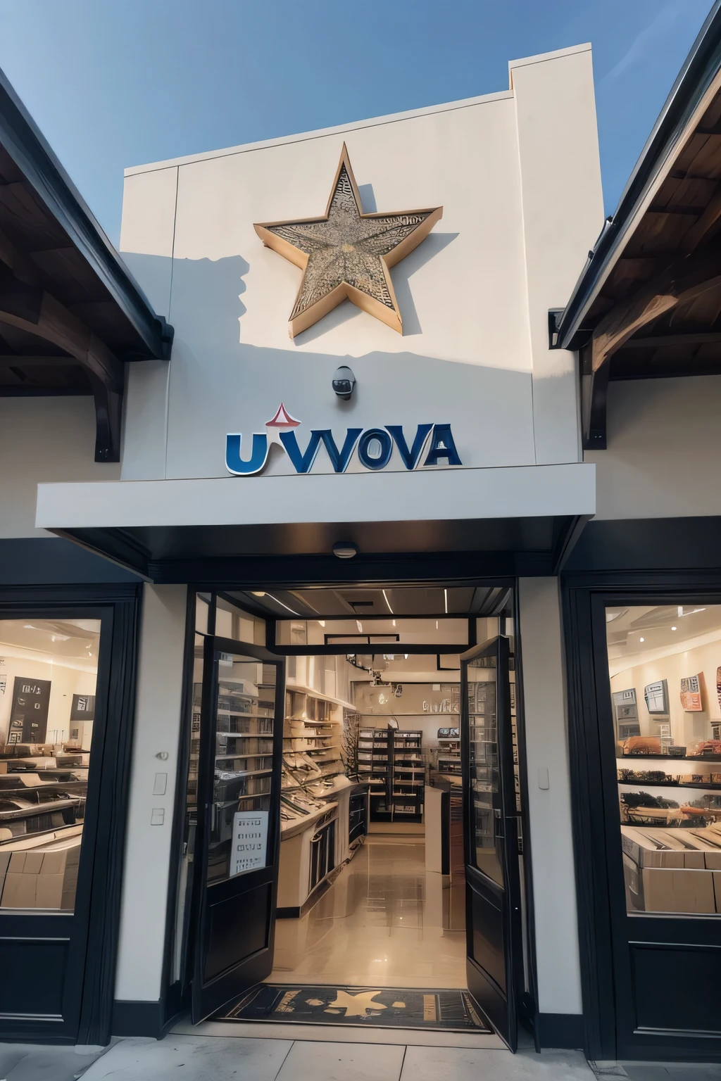 create the entrance of a store called Unova Star