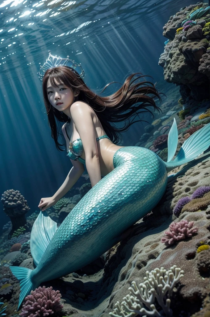 01 beautiful Korean mermaid at the bottom of the ocean, image with high quality and better resolution