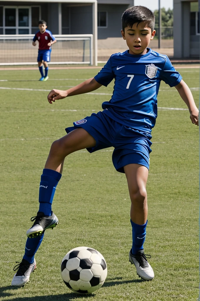 Boy playing soccer at school