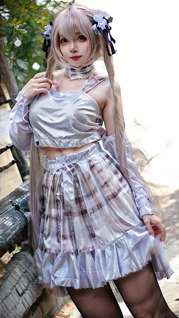 See-through cosplay、Transparent nipples、Big Tits、Sheer skirt、In town、Pantyhose、Pussy line、Purple Hair