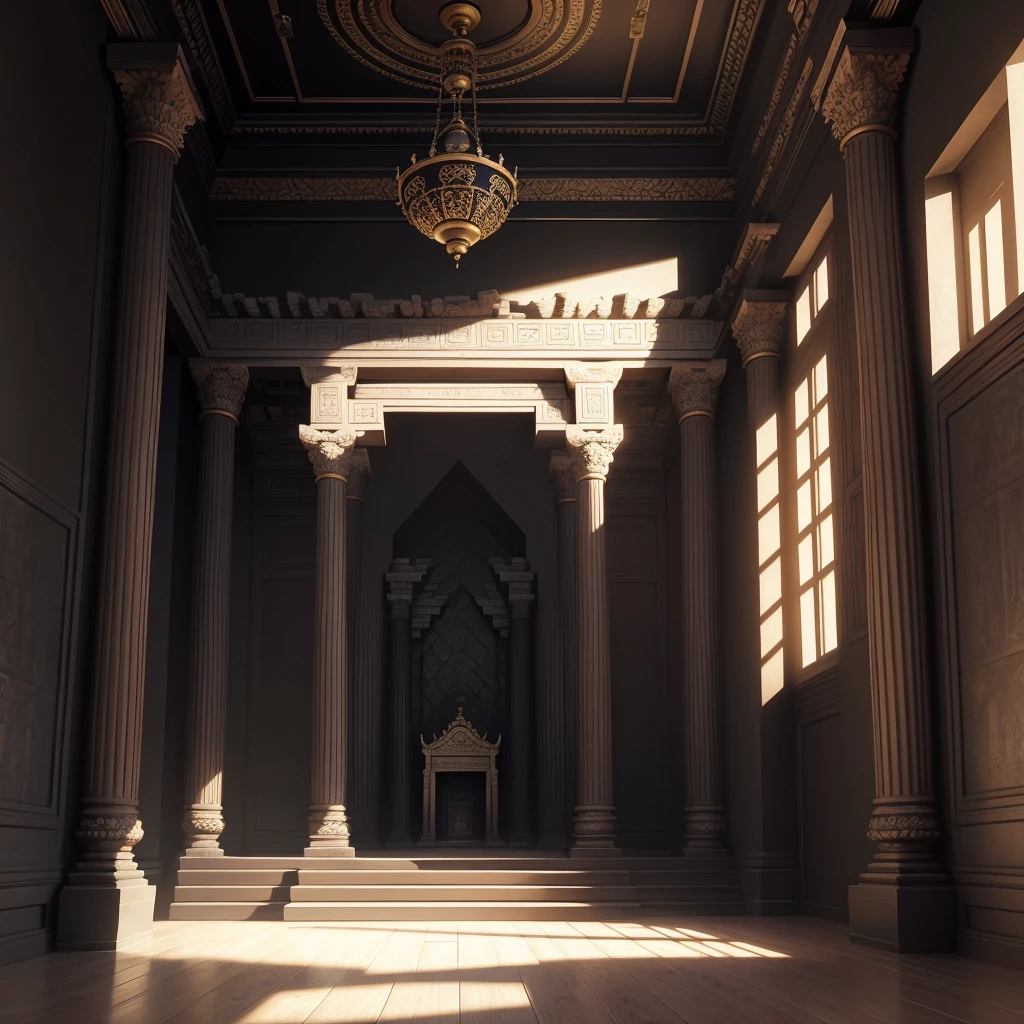 interior of an ancient temple with shiny black walls