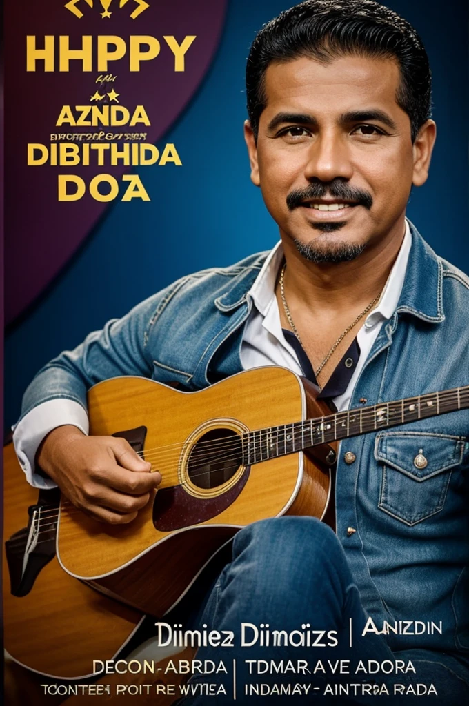Birthday invitation for Andrés, with the Colombian singer Diomedes Díaz, background