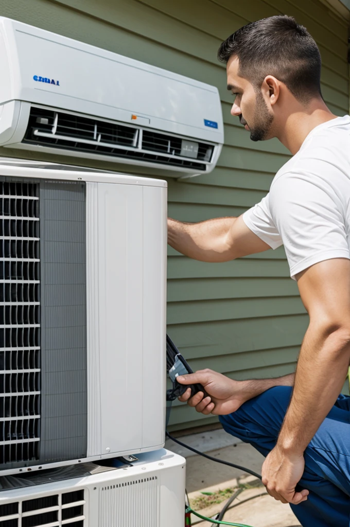 A man installing an air conditioner wrong 
