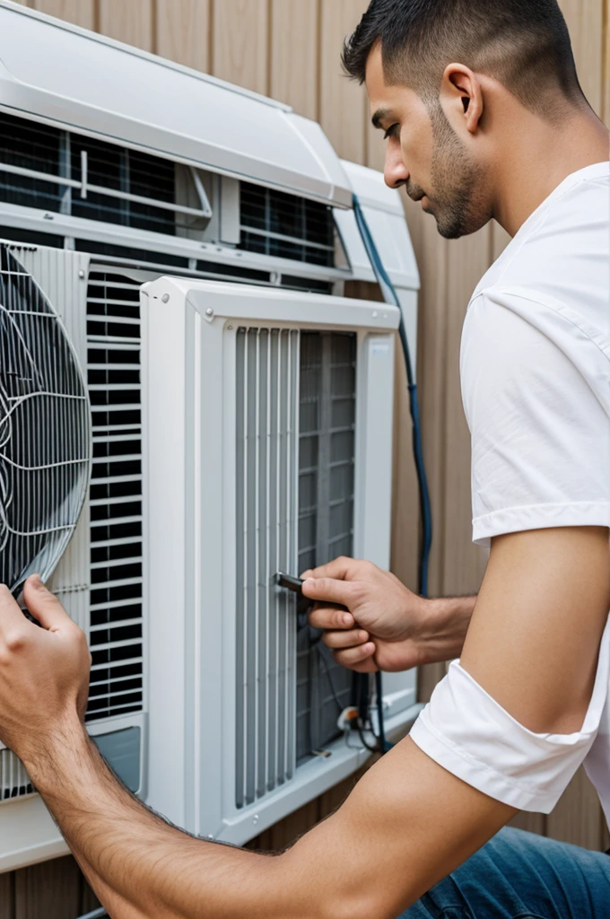 A man installing an air conditioner wrong 
