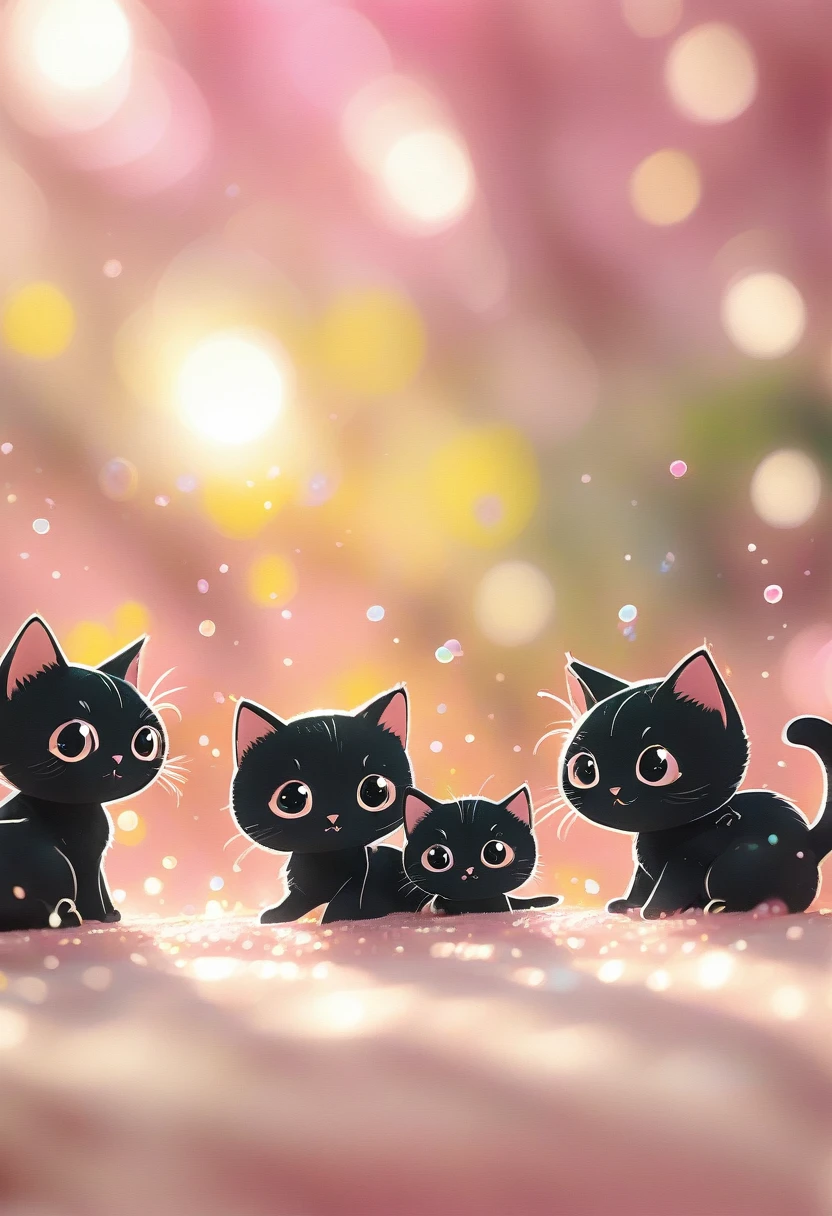 (masterpiece, Highest quality:1.2), Fisheye Lens:1.4，Close-up of multiple black cats on a pink background, Cute numbers艺术, Beautifully detailed digital art, 8K high resolution illustration wallpaper, Cute numbers, Blurred dream picture, 4K HD wallpaper illustration, Cute 3D rendering, Beautiful artistic illustration, 2D illustration, 2D illustration, Blurry dreamy illustration, Spectacular concept art. Bokeh