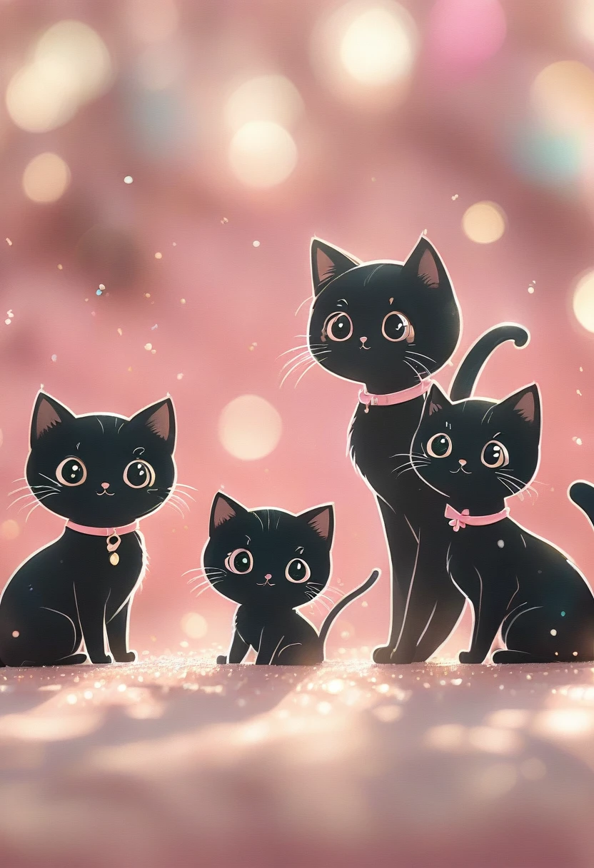 (masterpiece, Highest quality:1.2), Fisheye Lens:1.4,Close-up of multiple black cats on a pink background, Cute numbers艺术, Beautifully detailed digital art, 8K high resolution illustration wallpaper, Cute numbers, Blurred dream picture, 4K HD wallpaper illustration, Cute 3D rendering, Beautiful artistic illustration, 2D illustration, 2D illustration, Blurry dreamy illustration, Spectacular concept art. Bokeh