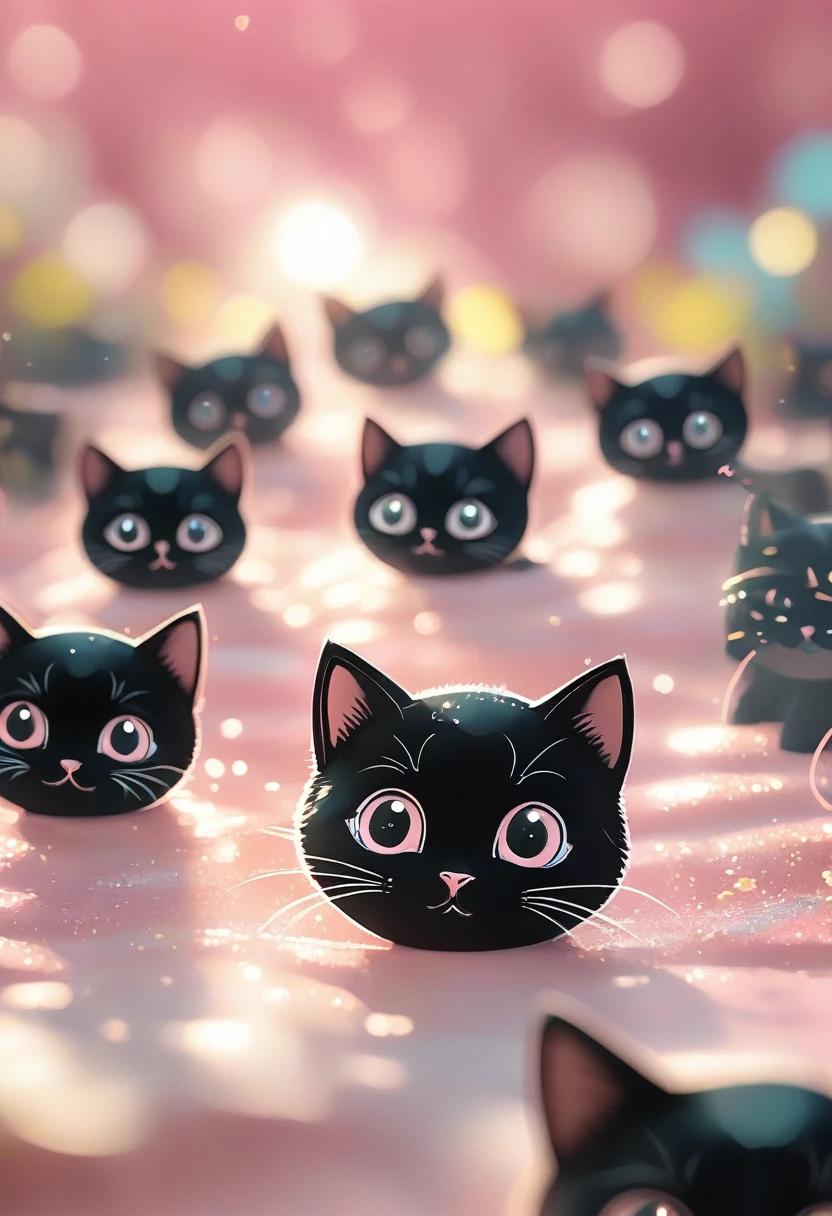 (masterpiece, Highest quality:1.2), Fisheye Lens:1.4，Close-up of multiple black cats on a pink background, Cute numbers艺术, Beautifully detailed digital art, 8K high resolution illustration wallpaper, Cute numbers, Blurred dream picture, 4K HD wallpaper illustration, Cute 3D rendering, Beautiful artistic illustration, 2D illustration, 2D illustration, Blurry dreamy illustration, Spectacular concept art. Bokeh