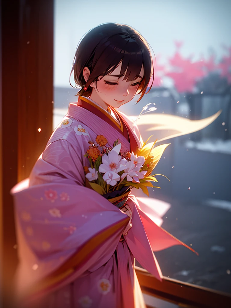 (Sumilux f1.4 50mm , low Latitude old color negative film , cross process , bokeh, flare, chromatic aberration , soft focus, (Shallow focus) , soft glow , Maximum aperture, High Key , Transparent depiction)  , kawaii hentai anime , Japanese Heian period , Royal girl, kitsune mask , (round Maro eyebrows) , kimono , (Peony flowers blooming:0.8) , Snow is falling , steamy breath , Kagura Dance , passion , Drinking amazake , Drunkard , seduce