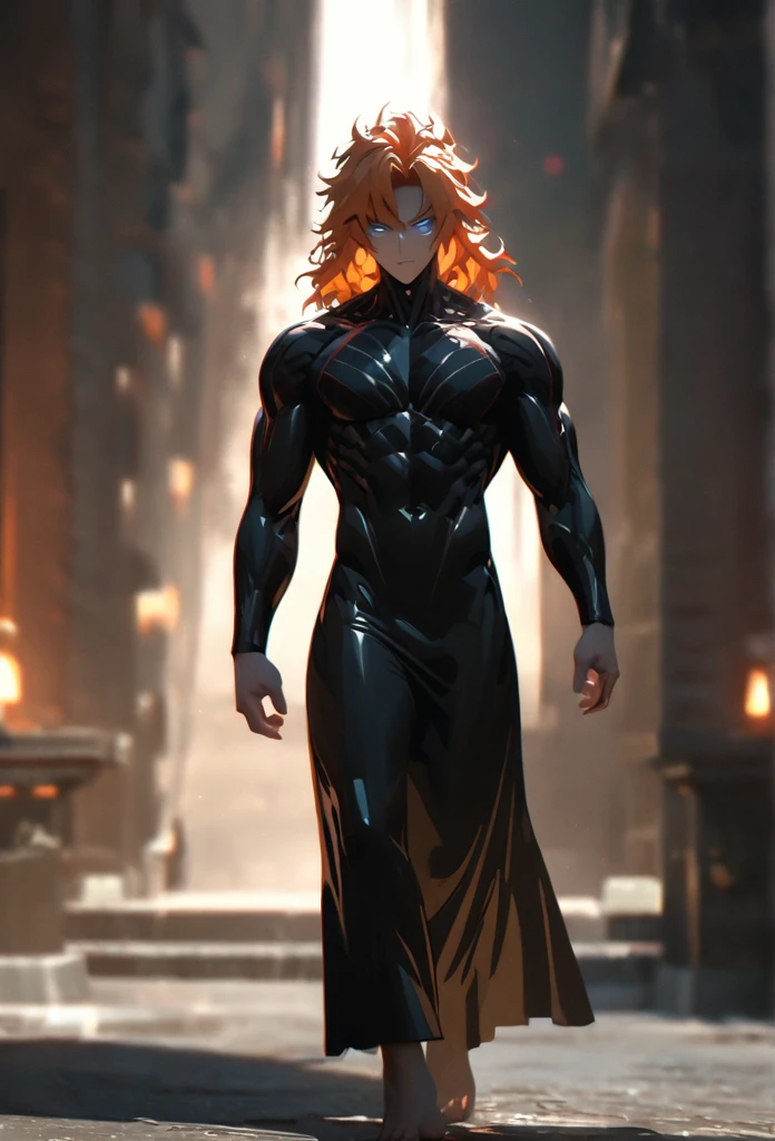 (solo), orange hair, messy hair, mane hair, short hair, dense hair, wild hair, expressive hair, mature,(25 year old), pale skin, blue eyes, ((male)), muscular body, wearing a black dress shirt,, handsome, attractive, eye reflection, depth of field, thunder aura,cinematic lighting, ray tracing, depth of field, cinematic lighting, ray tracing, UHD, high details, best quality, highres, high quality, award winning, super detail, masterpiece, 8k, UHD, high details, best quality, highres, high quality, award winning, super detail, masterpiece, 8k, digital art, anime coloring, full body shot, body shot, good face, perfect face, detailed face, good eyes